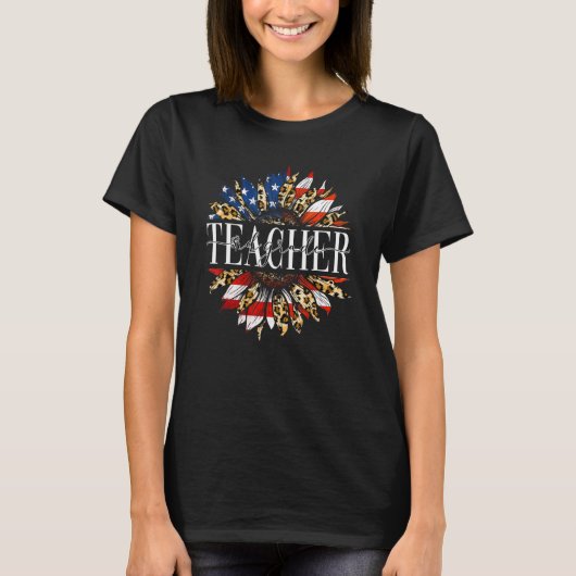 Leopard zonnebloem 3e klas leraar Amerikaanse 4e O T-shirt (Voorkant)