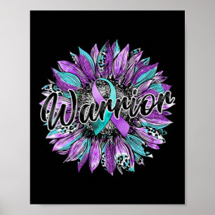 Leopard zonnebloem krijger Blauwgroen en Paarse ze Poster