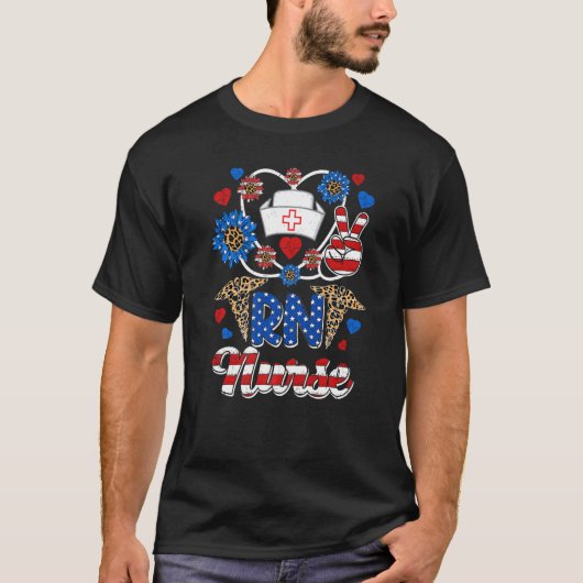 Leopard Zonnebloem Rn Verpleegster Amerikaanse Vla T-shirt (Voorkant)
