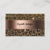 Leopard zwart bruin brons QR-code Visitekaartje (Voorkant)