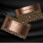 Leopard zwart bruin brons QR-code Visitekaartje