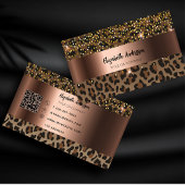 Leopard zwart bruin brons QR-code Visitekaartje