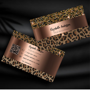 Leopard zwart bruin brons QR-code Visitekaartje