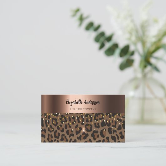 Leopard zwart bruin brons QR-code Visitekaartje (Staand voorkant)