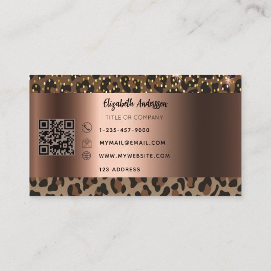 Leopard zwart bruin brons QR-code Visitekaartje (Achterkant)