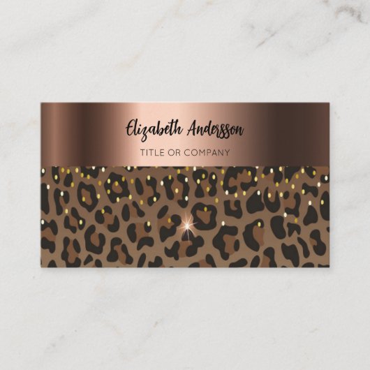Leopard zwart bruin brons QR-code Visitekaartje (Voorkant)