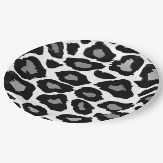 Leopard- zwart en wit papieren bordje (Gekanteld)