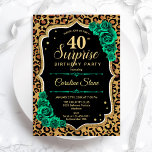 Leopard Zwart Goud Groen Verrassing 40e Verjaardag Kaart<br><div class="desc">Verrassing 40e verjaardag feestuitnodiging. Vrouwelijk zwart,  wit en smaragdgroen ontwerp met faux glitter goud. Beschikt over dierencheetah luipaard print,  rozen,  script lettertype en confetti. Perfect voor een elegante viering van een vrouwendag. Kan worden gepersonaliseerd om elke leeftijd te shows. Gedrukte Zazzle-uitnodigingen of direct download digitale afdrukbare sjabloon.</div>