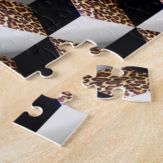 Leopard Zwart Wit Gekleurde 3D Look Cubes Legpuzzel (Zijkant)