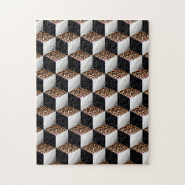 Leopard Zwart Wit Gekleurde 3D Look Cubes Legpuzzel