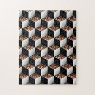 Leopard Zwart Wit Gekleurde 3D Look Cubes Legpuzzel