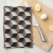 Leopard Zwart Wit Gekleurde 3D Look Cubes Theedoek (Quarter Fold)