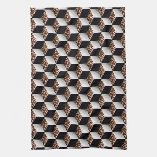 Leopard Zwart Wit Gekleurde 3D Look Cubes Theedoek (Verticaal)