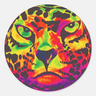 Leopard - zwarte rug, regenboogstijl ronde sticker