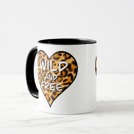 Leopardafdruk | wild en vrij hart | Love T-Shirt Mok (Voorkant links)