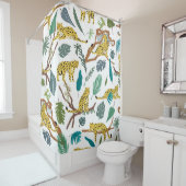 Leopards in jungle, hand-drawn pattern. douchegordijn (In situ)