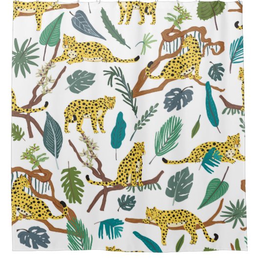 Leopards in jungle, hand-drawn pattern. douchegordijn (Voorkant)