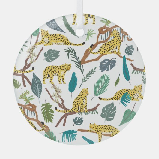 Leopards in jungle, hand-drawn pattern. glas ornament (Voorkant)