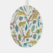Leopards in jungle, hand-drawn pattern. glas ornament (Voorkant Rechts)