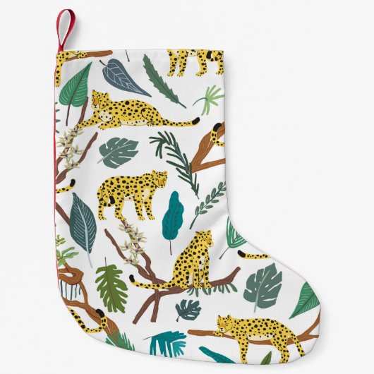 Leopards in jungle, hand-drawn pattern. kleine kerstsok (Voorkant)