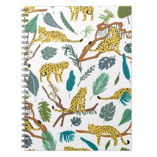 Leopards in jungle, hand-drawn pattern. notitieboek