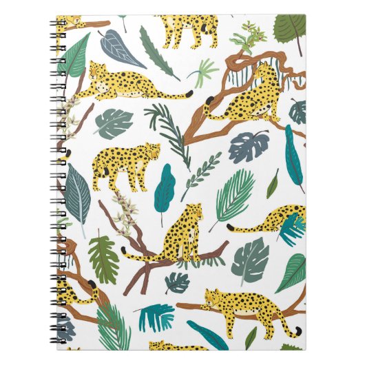 Leopards in jungle, hand-drawn pattern. notitieboek (Voorkant)