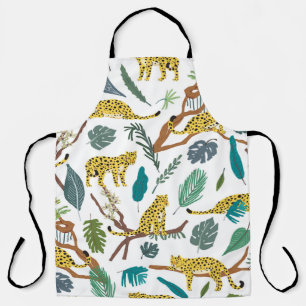 Leopards in jungle, hand-drawn pattern. schort