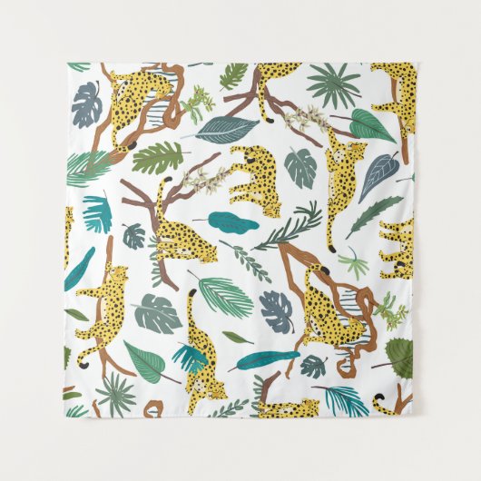 Leopards in jungle, hand-drawn pattern. wandkleed (Voorkant (horizontaal))