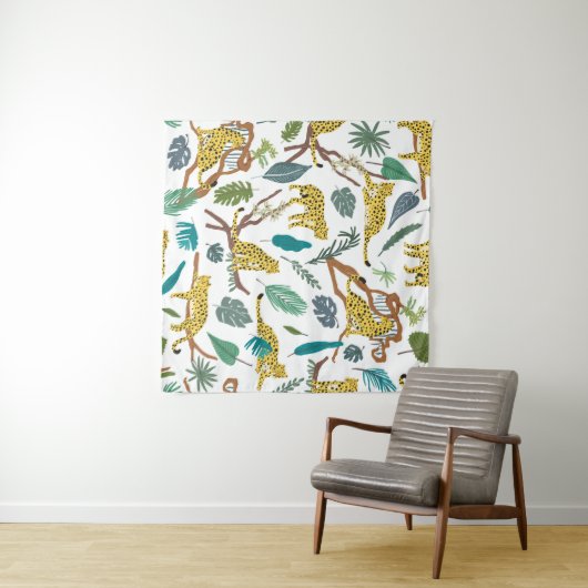Leopards in jungle, hand-drawn pattern. wandkleed (In Situ (horizontaal))