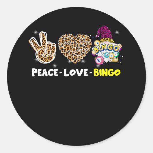 Leopared Peace Love Bingo Gnome Lucky Number Bingo Ronde Sticker (Voorkant)