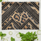 Leopart Fur met Afrikaans decor #1 Theedoek (Gevouwen)