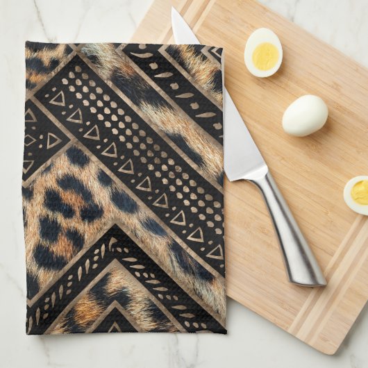 Leopart Fur met Afrikaans decor #1 Theedoek (Quarter Fold)