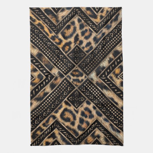 Leopart Fur met Afrikaans decor #1 Theedoek (Verticaal)