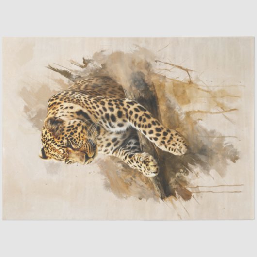 Leopart loungen op een tak tissuepapier (Voorkant)