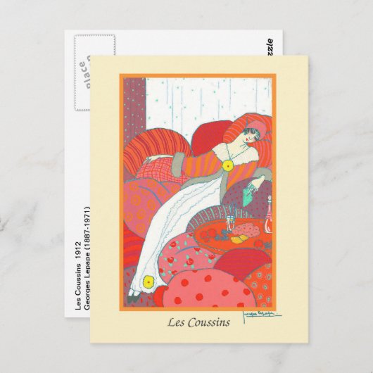Lepape Fine Art Deco Mode Les Coussins Briefkaart (Voorkant / Achterkant)