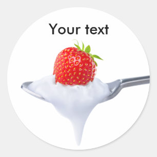 Lepel aardbeienyoghurt ronde sticker
