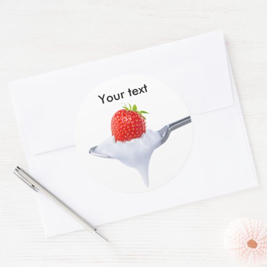 Lepel aardbeienyoghurt ronde sticker (Envelop)