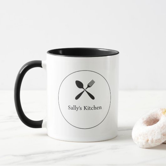 Lepel en vork silhouet business logo mok (Met donut)