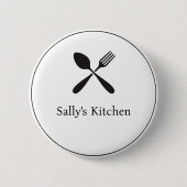 Lepel en vork silhouet business logo ronde button 5,7 cm (Voorkant)
