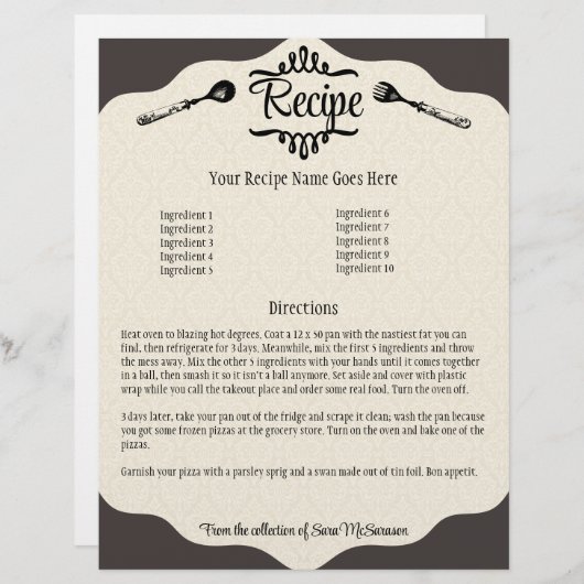 lepel op vork om voedsel te koken, menu papier (Voorkant / Achterkant)