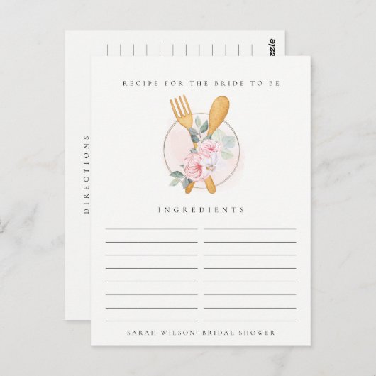Lepel Vork Bloem Recept Verzoek Bruidsmeisjesfeest Briefkaart (Voorkant / Achterkant)