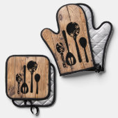 Lepels rustieke keuken ovenwant & pannenlap set (Voorkant / Achterkant)