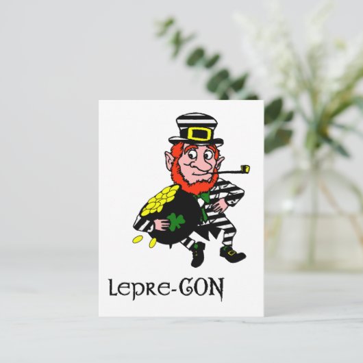 Lepre-con Leprechaun Stealing Pot of Gold Briefkaart (Staand voorkant)
