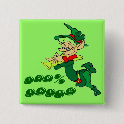 Leprechaun 100% IRISH Vierkante Button 5,1 Cm (Voorkant)