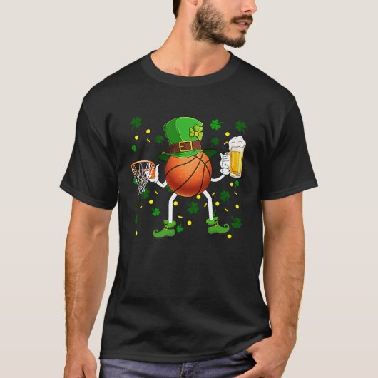 Leprechaun Basketball Ball Basket & Beer Glass Pat T-shirt (Voorkant)