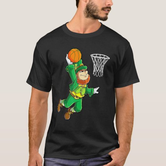 Leprechaun Basketball Dunk Boys Mannen St Patricks T-shirt (Voorkant)