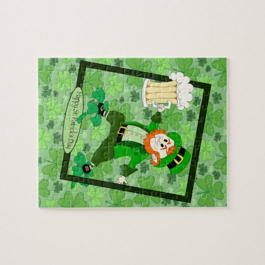 Leprechaun + Beer "Happy St. Patrick's Day" Legpuzzel (Horizontaal)