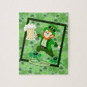 Leprechaun + Beer "Happy St. Patrick's Day" Legpuzzel