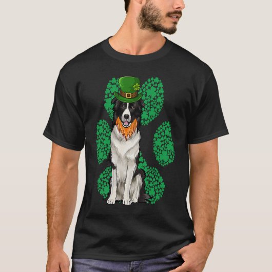 Leprechaun Border Collie St Patricks Day Shamrock T-shirt (Voorkant)