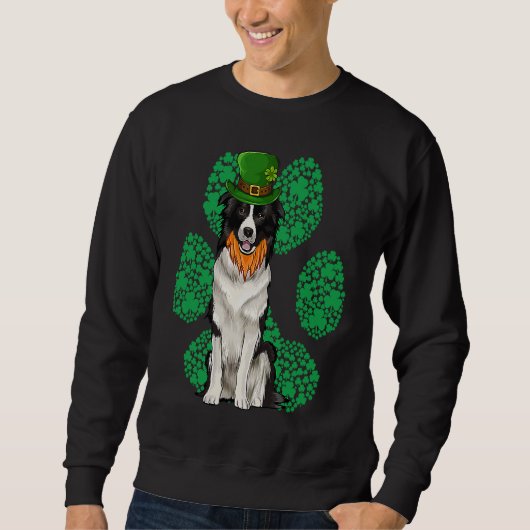 Leprechaun Border Collie St Patricks Day Shamrock  Trui (Voorkant)